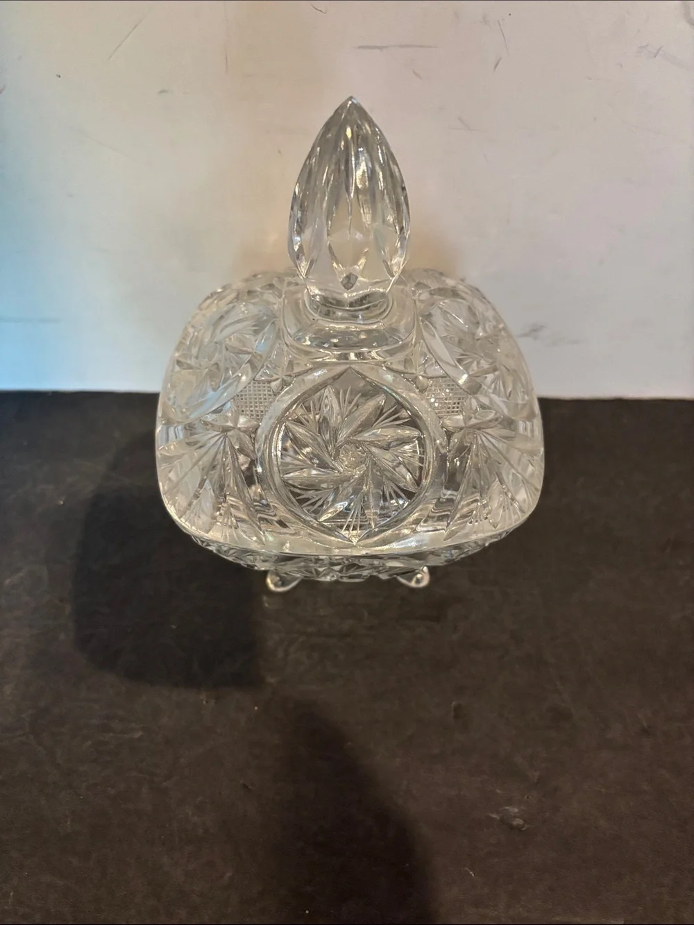 Lausitzer 24% Lead Crystal Glass Square Footed Lidded Candy Dish Starburst